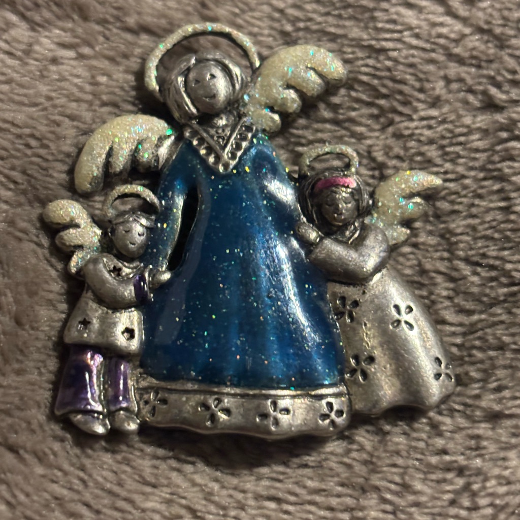 Tanya Creations Silver-T Pewter Green Enamel Angel Trio Brooch Pin